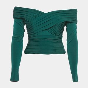 Self-Portrait Teal Blue Pleated Jersey Crossover